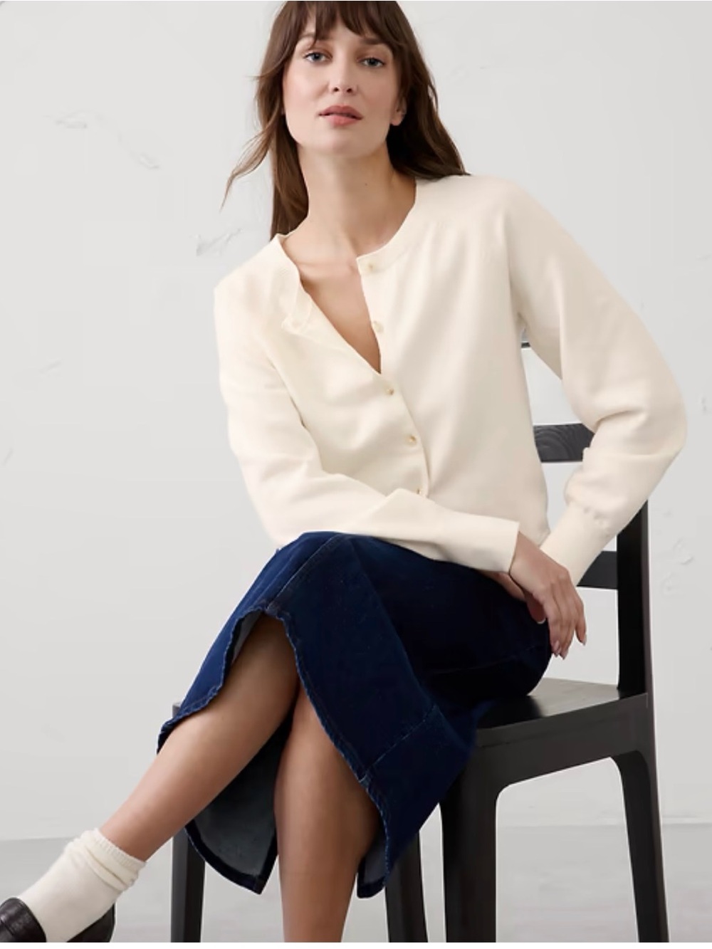 Banana Republic Cream Button-Front Cardigan